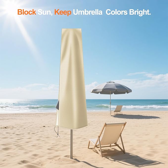 OKPOW Umbrella Covers for Outdoor Umbrellas - Small Patio Umbrella Cover for 6 ft to 9 ft Outdoor Table Umbrella - Waterproof Windproof Anti-UV Garden Parasol Covers, Khaki