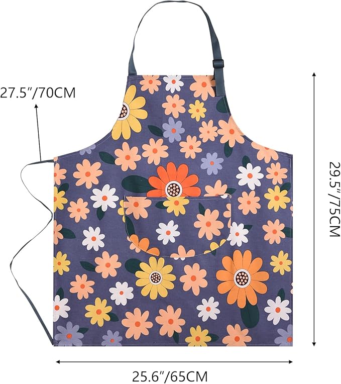 2 Pack Floral Apron for Women with Pockets, Adjustable Cotton Chef Aprons for Kitchen, Cooking, BBQ & Grill