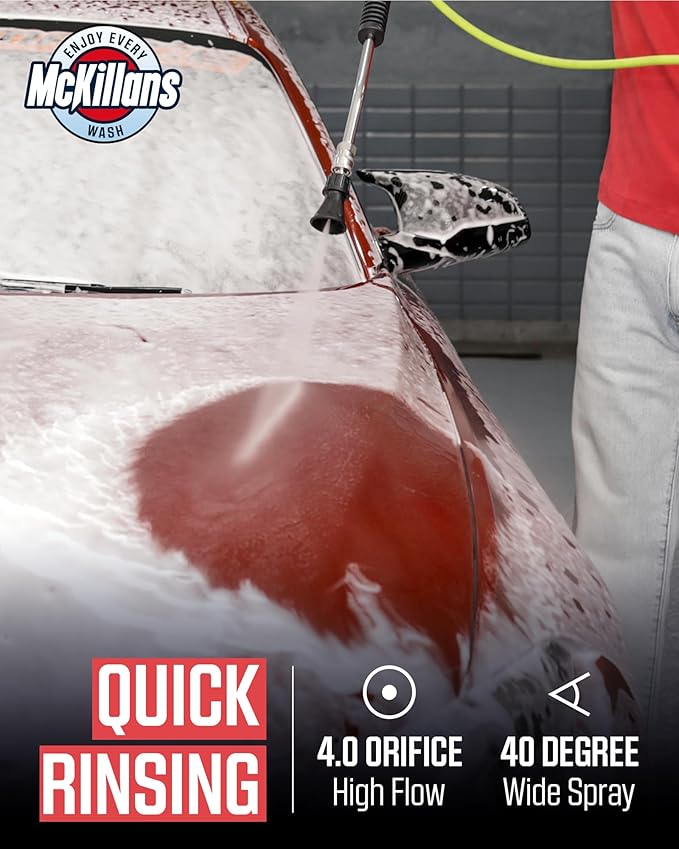 McKillans 40 Degree Pressure Washer Nozzle - Stainless Steel, High-Efficiency Cleaning, Durable Nozzle Guard with Rubberized Protection (4.0 Orifice)