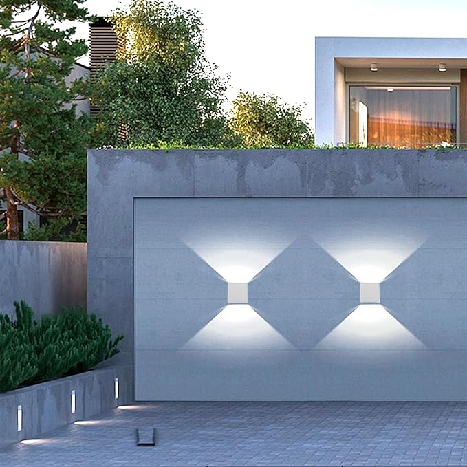 2 PCS 12W Outdoor Sconces Wall Lights LED Exterior/Interior Up and Down Lights IP65 Waterproof Modern Outdoor Lighting Fixtures Square Aluminum Exterior Wall Mount Light White 6500K Cold Lights