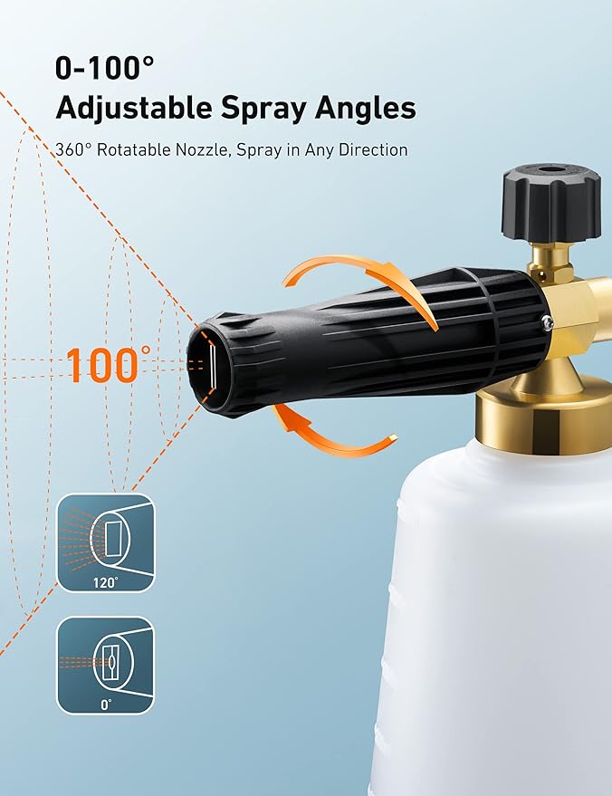 AstroAI Foam Cannon Heavy Duty Car Foam Blaster Wide Metal Neck Bottle Adjustable Snow Foam Lance for Pressure Washer with 1/4" Quick Connector and 1.5 L Bottle,not Used with Garden Hose