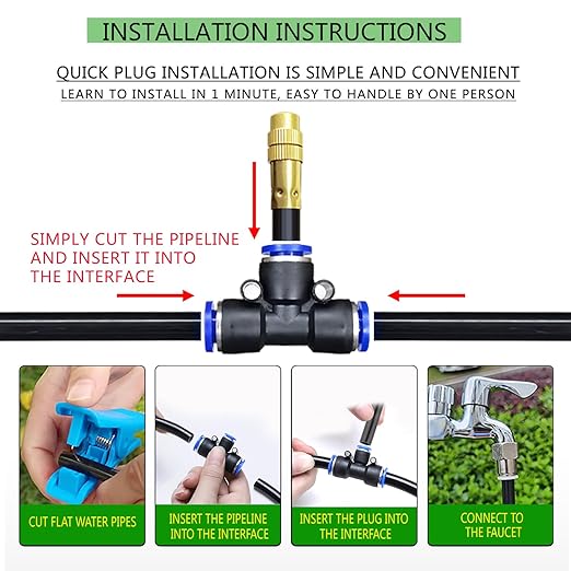 Greenhouse Drip Irrigation Kit Automatic Irrigation System 360°Adjustable 20 Brass Spray Nozzles 12mm Irrigation Tubing Hose Patio Misting Plant Watering with 65Ft Blank Distribution Tubing Hose