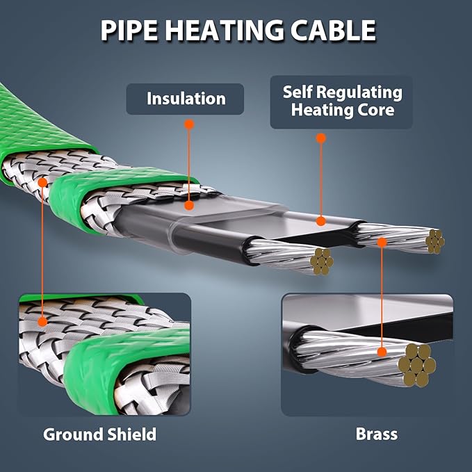 HEATIT Heat Tape for Water Pipe Freeze Protection Self-Regulating Heat Cable for Metal And Plastic Pipes Roof & Gutters De-Icing Heating Trace Tape Anti-Freeze Pipe Heater System 6ft Lighted Plug 12FT