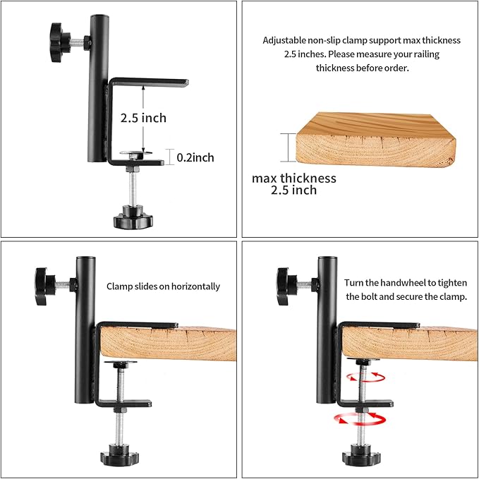 2 Pack Heavy Duty Deck Hook, 31 Inch Extended Adjustable, 360° Rotatable Arm Solid Rod, Solid Steel Deck Hangers for Hanging Bird Feeders, Plants, Planters, Suet Baskets, Lanterns, Wind Chime