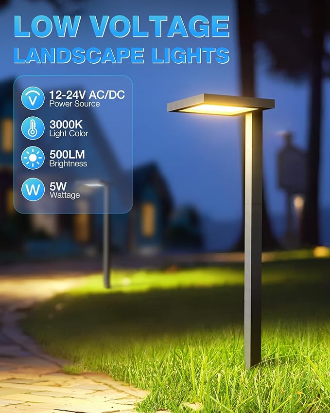 SUNVIE Low Voltage Landscape Lighting with Connectors 5W Anti-Glare LED Pathway Lights Wired Waterproof Outdoor Landscape Path Lights for Walkway Yard Garden Patio ETL Listed Cord, 8 Pack