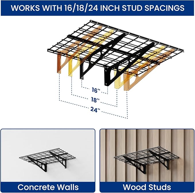 FLEXIMOUNTS 2x3ft Garage Shelving Wall-Mounted, 1-Pack Heavy-Duty Wall Shelving, Holds Up to 200 lbs, Garage Storage Rack for Organization & Storage Bins, Black