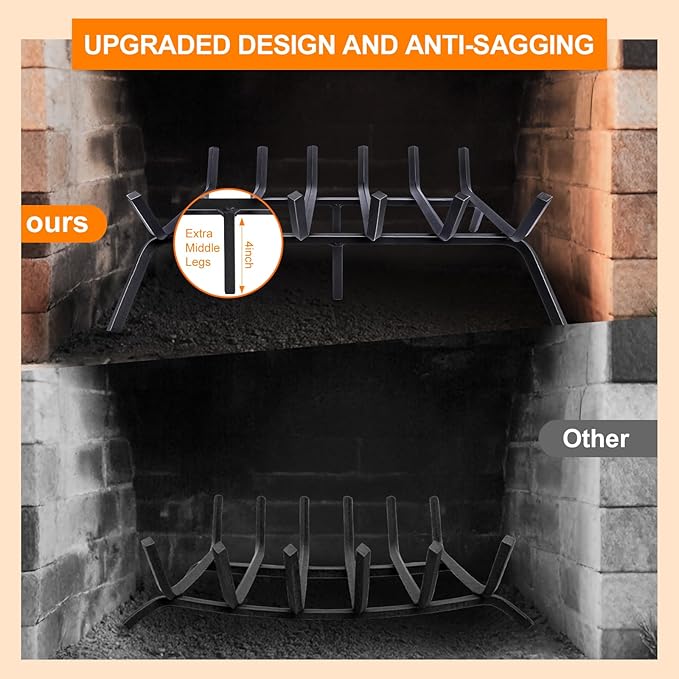 Fireplace Grate,Fireplace Log Holder,24 inch Heavy Duty Solid Cast Iron FIrewood Log Burning Rack for Inside The Fireplace Accessories Outood Fire Pit Kindling Fireplace Tools