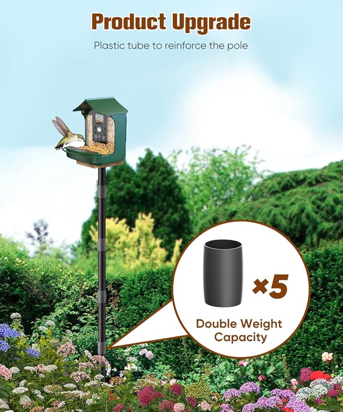 90inch Upgrade Bird House Pole for Outdoor Bird Feeder Bath, Heavy Duty Adjustable Birdhouse Stand Holder with 4 Plates & 5 Prong Base for Garden, Yard, Outside(NO Birdhouse & Birdbath)