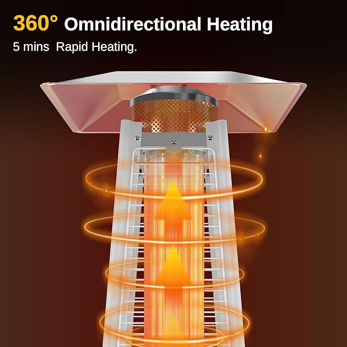 EAST OAK Pyramid Patio Heater, 48,000 BTU Outdoor Heater All Stainless Steel, Quartz Glass Tube Propane Heater for Commercial & Residential, Triple Protection System With Wheels, 2024