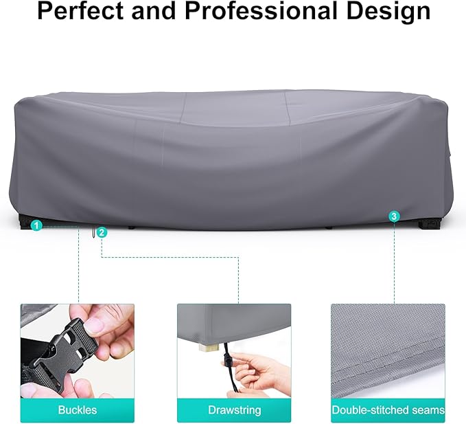 Patio Furniture Set Cover Waterproof, Heavy Duty Funiture Covers for Outdoor Sectional Sofa Set Wicker Rattan Table Chair Rectangular,62"L×42"W×28"H,Grey