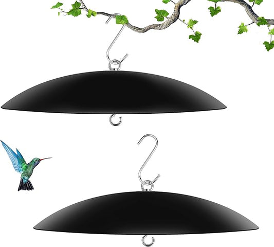 13" Bird Feeder Rain Guard, Hummingbird Feeder Shade Dome Cover, Hanging Squirrel Baffle for Bird Feeder Pole (Black), 2 Pack
