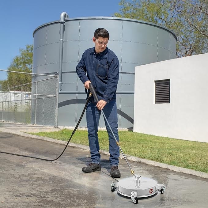 17" Pressure Washer Surface Cleaner with 4 Wheels, Stainless Steel Power Washer Surface Cleaner for Driveways Sidewalks Patios, 1/4" Quick Connector, 2 Extension Wand, 4000 PSI