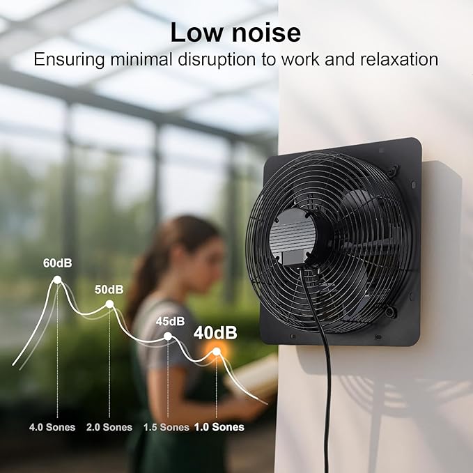 GROWNEER 12 Inch Exhaust Fan with Temperature Humidity Controller, 1200CFM Remote Control Shutter Exhaust Fan, 10-Speed Adjustable Wall Mount Attic Fan for Greenhouses Garages Sheds