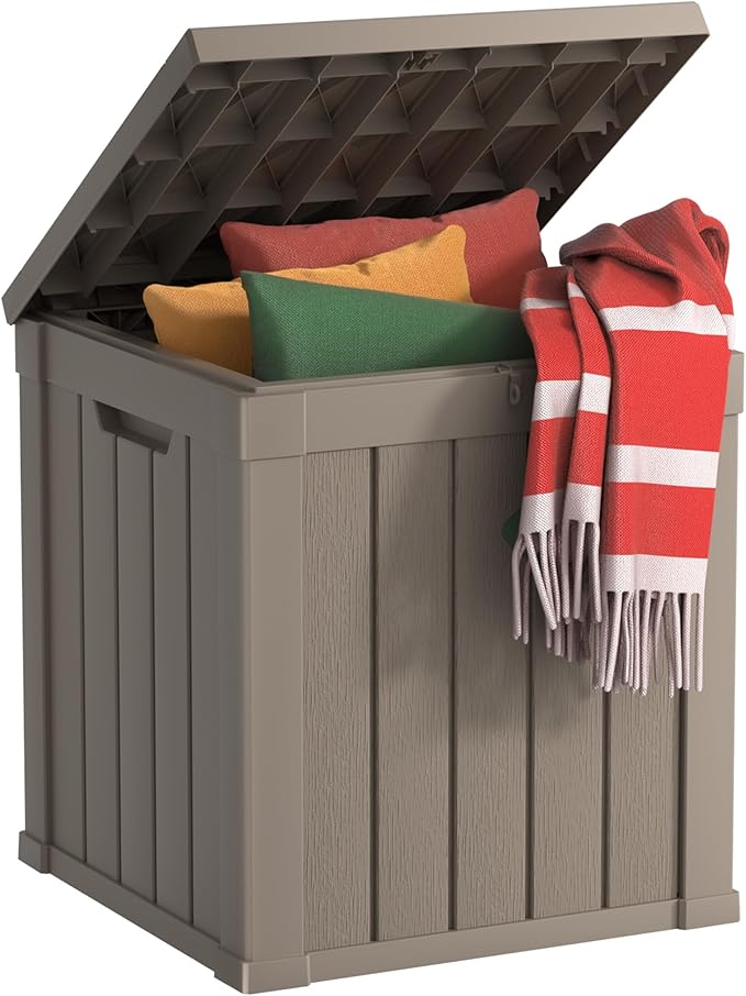 50 Gallon Outdoor Storage Box, Resin Waterproof UV-Resistant Deck Box, Reinforced Stability for Patio, Garden, and Poolside, Striped Gray