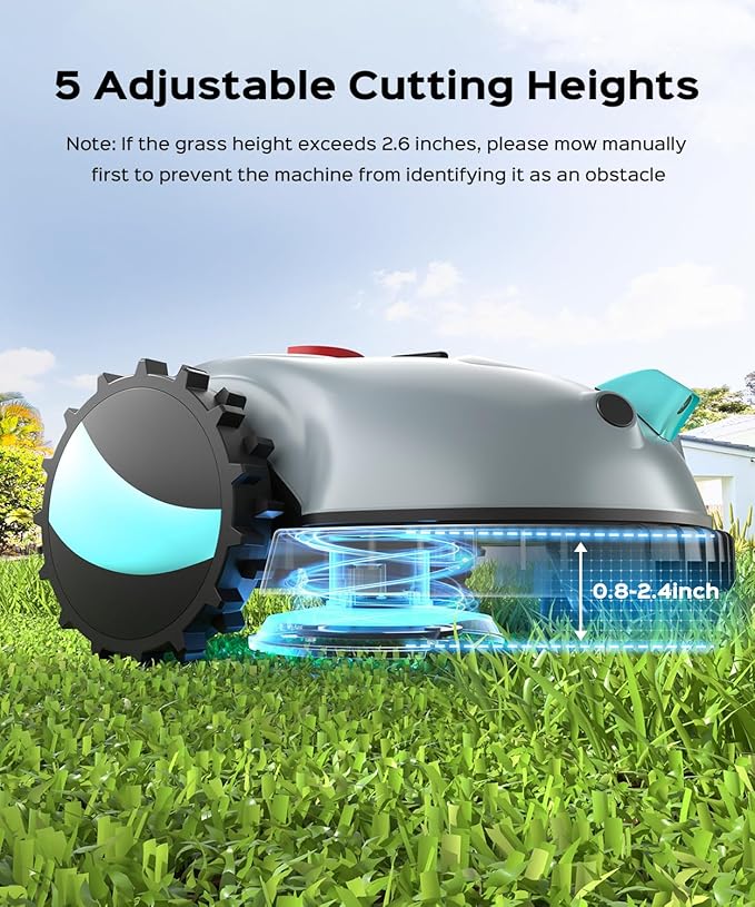 V100 Robotic Lawn Mower, HD Visual Navigation, Smart Obstacle Avoidance & Precision Collision Sensors, Adjustable Cutting Height, Quiet Operation, Ideal for Small Lawns up to 1,600 sq ft