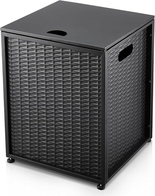 Propane Tank Hideaway Table for Gas Fire Pits - 20 lbs Propane Tank Storage Side Table for Gas Fire Pit, Gas Grill, Griddle, and Propane Stoves (Black)