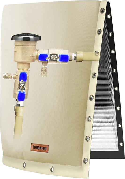 2-Way Opening Backflow Preventer Pipe Insulation Cover (5°F) - Irrigation Sprinkler Valve Cover - Water Well Pump Cover - Sturdy 5 Layers for Winter Freeze Protection (24" W x 36" H, Beige