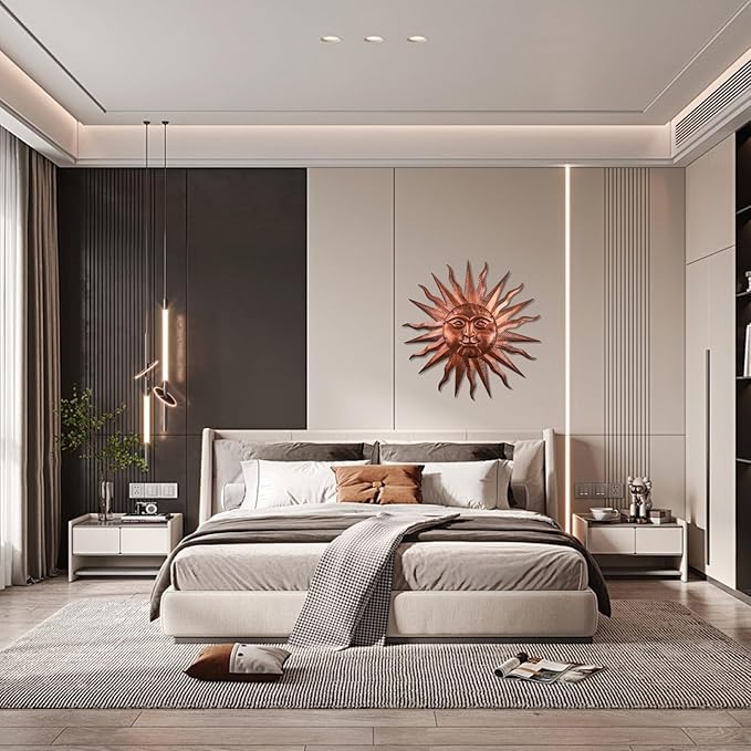 Metal Sun Wall Art Decor-3D Sun Wall Decor Sculpture,Sun Wall Art Decoration Hanging for Outdoor Indoor Garden Farmhouse Yard Patio Living Room Bedroom,28" Large Outdoor Indoor Metal Wall Art