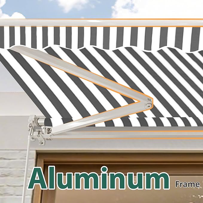 MCombo 11.5x9.5 Feet Manual Retractable Patio Door Window Awning Sunshade Shelter Outdoor Canopy, 1210 (Grey with White Stripes, 11.5'(L) x 9.5'(W))