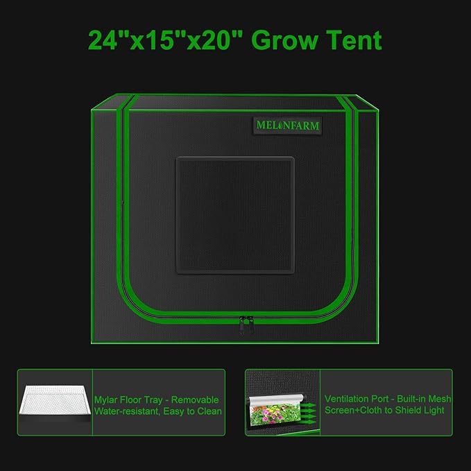 MELONFARM Small Grow Tent for Aerogarden，24”x16”x20” ，Hydroponics Growing System ，Highly Reflective 600D Diamond Mylar Canvas with Ventilation window and Floor Tray for Hydroponic Indoor Plant Growing