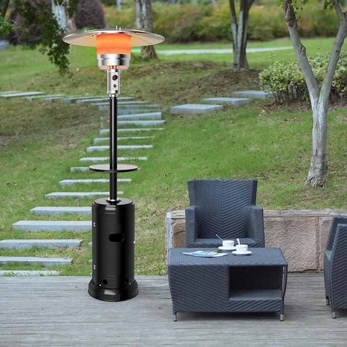 Tangkula 50,000 BTU Propane Patio Heater with Wheels, Outdoor Heaters for Patio with Shelf Tabletop, Stainless Steel Burner, Auto Shut Off & Tip-Over Protection, Portable Patio Heaters for Outdoor Use