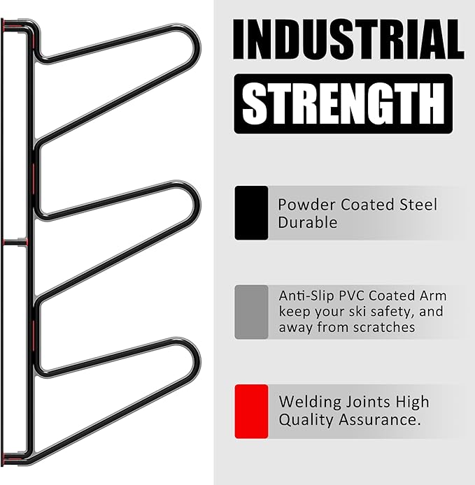 UNITEDPOWER Ski Storage Rack, Wall Mounted Snowboard Organizer Shelf, Wall Display Hanger Holds Up 3 Pairs of Skis and Poles, Garage, Home, Shed