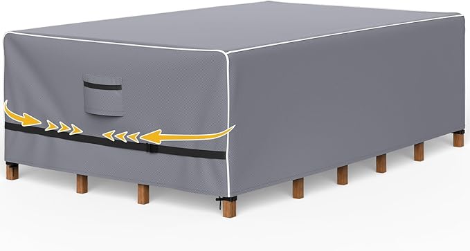 Outdoor Furniture Covers Waterproof, Upgrade Windproof Patio Furniture Covers, Tear-Resistant Patio Table and Chair Set Cover with Buckle Straps and Elastic Hem, 108" L× 82" W× 28" H, Grey