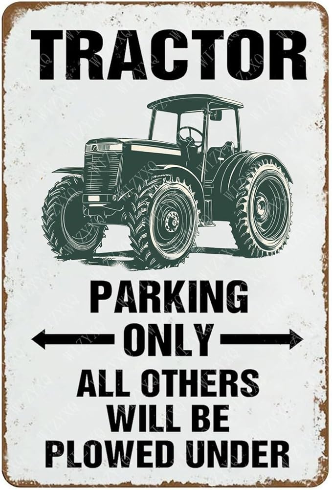 Vintage Parking Only All Others Will Be Plowed Under Metal Tin Sign Tractor Crossing Sign for Men Cave Farm Outdoor Garage 12×8 Inch