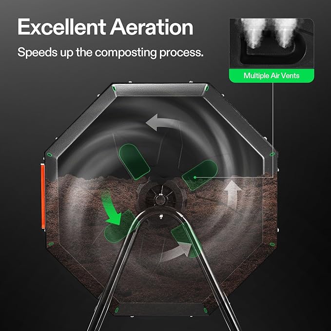 VIVOSUN Outdoor Tumbling Composter Dual Rotating Batch Compost Bin, 43 Gallon Orange Door