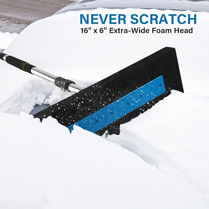 Snow Broom for Car, 33" to 67" Snow Brush for SUV Truck Car Windshield No-Scratch Snow Removal Telescopic Extension Pole with Push/Pull Foam Head with Comfort Foam Handle