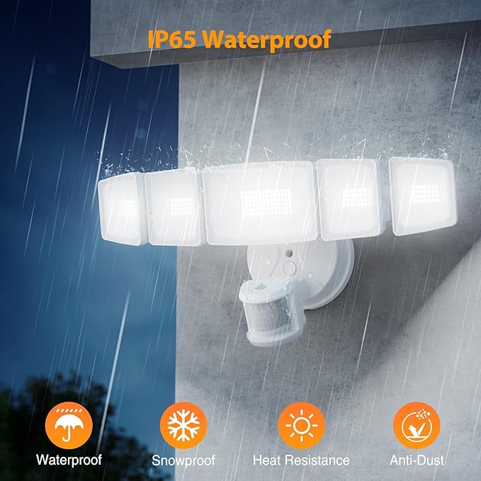 Onforu 5 Heads 120W Smart LED Security Lights Motion Sensor Outdoor, 340° Illumination WiFi Alexa Flood Light 12000LM APP Control, 2700K-6500K Exterior Motion Detector, IP65 Wall Light for Yard, White