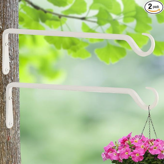 16" Plant Hangers 2-Pack - Heavy Duty Rust-Resistant Steel Hooks for Bird Feeders, Indoor/Outdoor Plants & Wall Decor, White