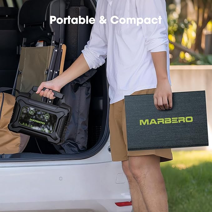 MARBERO 200W Portable Camping Generator 222Wh High Capacity Power Bank with 40W Solar Panel, Multi-Output Ports Charging for IPhone,Laptops, Cameras,Drones, Suitable for Outdoor Camping, RV