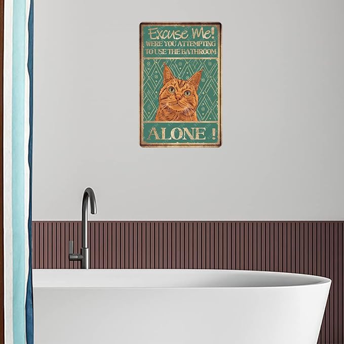 Metal Signs Excuse Me Were You Attempting To Use The Bathroom Alone Orange Cat Tin Sign Vintage Wall Decor for Home Bar Bathroom Toilet 12x8 Inch