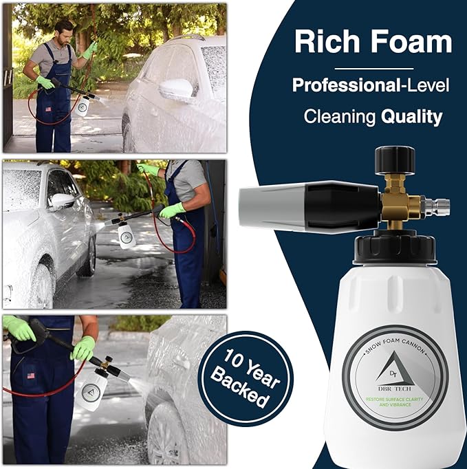 Foam Cannon for Pressure Washer, 1.1mm Orifice, 1000-4000 PSI, 1/4 Inch Quick Connector, Wide Neck and Adjustable Spray, Heavy Duty Car Snow Foam Blaster for Superior Foaming & Deep Clean, Grey