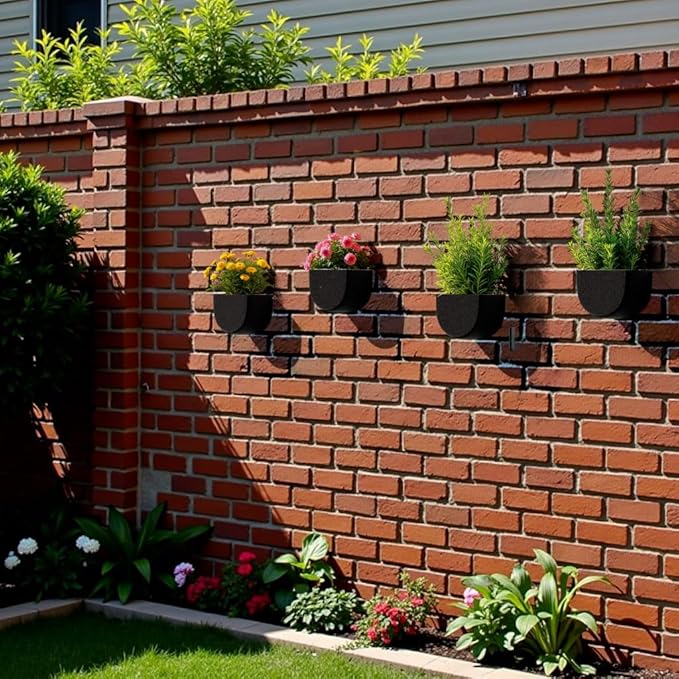 2 Pack Wall Hanging Planter Pots for Indoor and Outdoor Plants, 7 Inch Half-Moon-Shaped Plastic Wall Planter, Wall Mounted Succulent Planters (Iron)