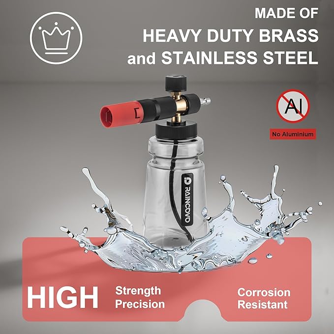 Foam Cannon Wide Mouth for Pressure Washer, Thick Snow Foam Lance for Car Wash, Adjustable Soap Cannon with 1/4 Inch Quick Connector, Additional 1.1mm Orifice Nozzle