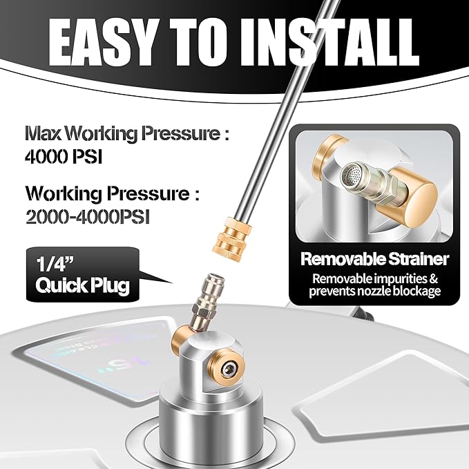 15" Pressure Washer Surface Cleaner with 4 Wheels - Stainless Steel Surface Cleaner for Pressure Washer Attachment for Concrete, Patio, Sidewalk, Deck, Driveways and Daily Washing - PWS 15