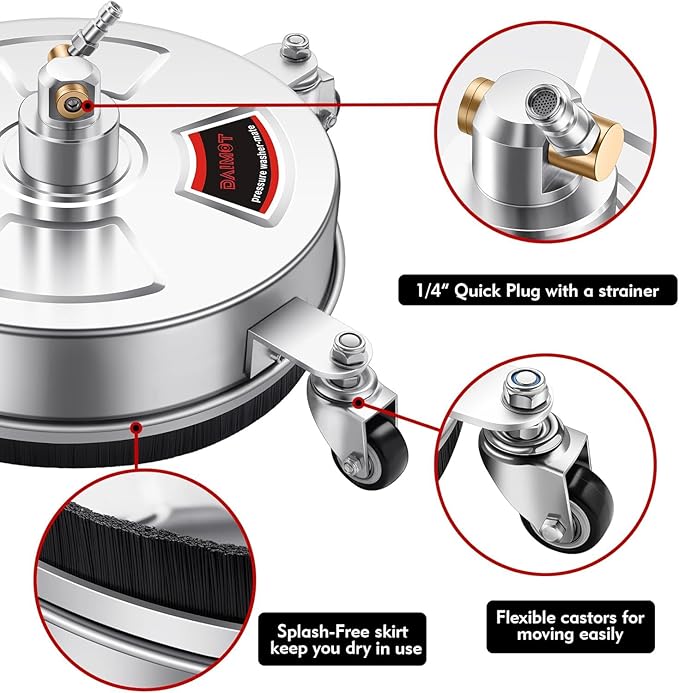 14" Pressure Washer Surface Cleaner with 4 Wheels - Stainless Steel Surface Cleaner for Pressure Washer Attachment for Concrete, Patio, Sidewalk, Deck and Driveways
