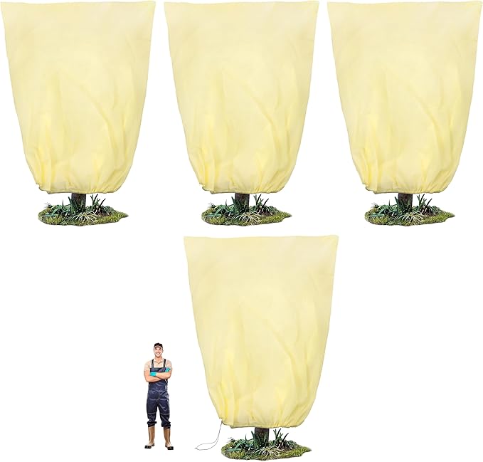 100”(W) x120”(H) Plant Covers Freeze Protection, 2.8oz/yd²Heavy-Duty Tree Covers, 4 Pack Extra Large Frost Cloths & Blankets with Zipper Drawstring for Fig Palm Citrus Lemon Trees and Shrubs