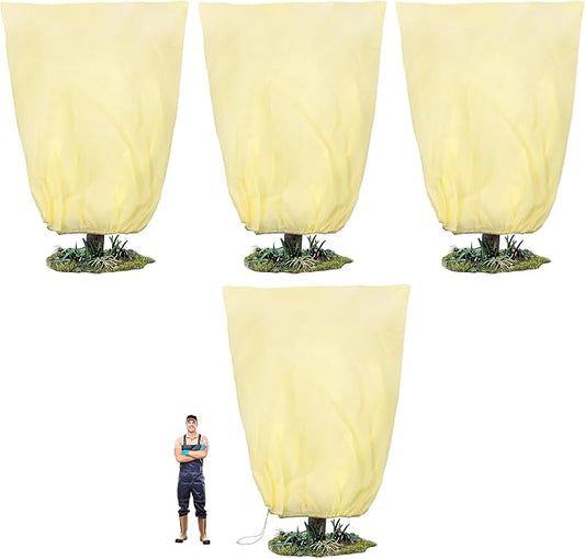 100”(W) x120”(H) Plant Covers Freeze Protection, 2.8oz/yd²Heavy-Duty Tree Covers, 4 Pack Extra Large Frost Cloths & Blankets with Zipper Drawstring for Fig Palm Citrus Lemon Trees and Shrubs