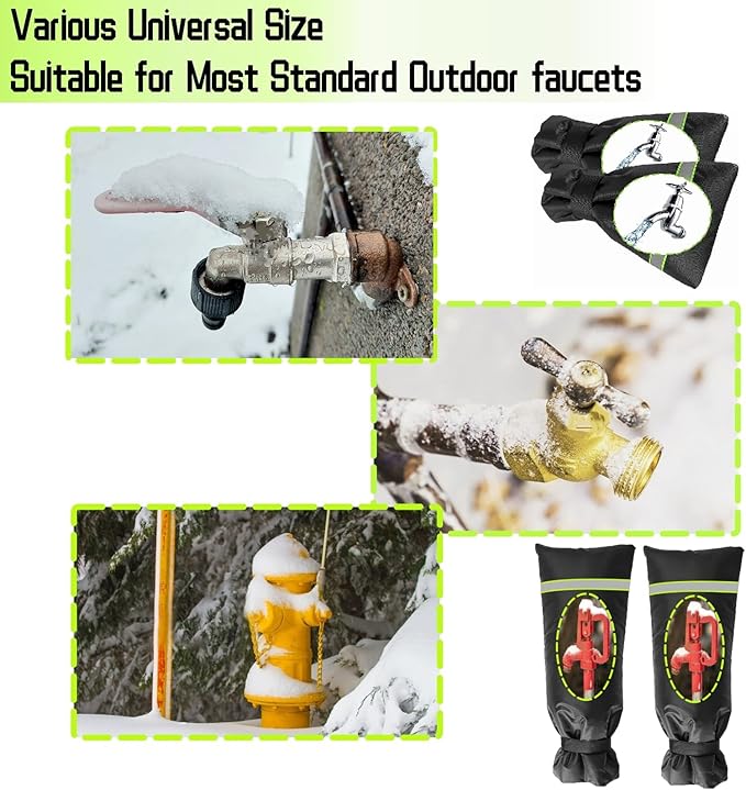 2 Pack Outdoor Faucet Covers for Winter, 13" W x 25" H Outside Yard Hydrant Protector Socks Winter, Insulated Hose Bib Protector Cover, Spigot Pipe Cover Freeze Protection Black