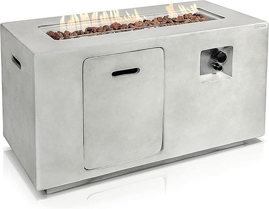 SereneLife Outdoor Propane Fire Pit Table - CSA/ETL Certified Safe 50,000BTU Pulse Ignition Weatherproof Square Propane Gas Fire Table - Adjustable Flame, Thermocouple - PVC Cover, Lava Rock