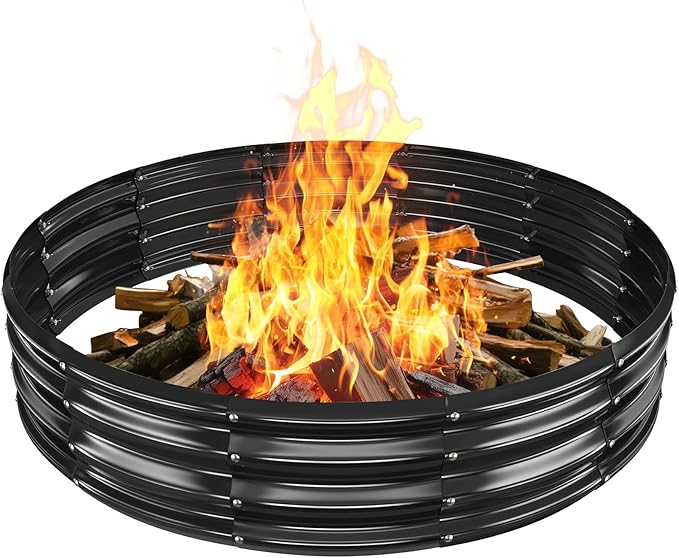 Metal Fire Pit Ring/Bonfire Fire Ring- 5 FT Diameter, 0.8 MM Thick,1 ft High, Durable and Stylish for Outdoor Fire Pits,Patios and Camping (Black, 5X5X1 ft)