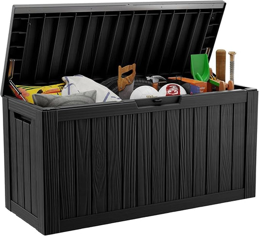 DRATO 80 Gallon Large Deck Box, Outdoor Storage Box for Patio Furniture, Patio Cushions, Gardening Tools, Pool Supplies 480lbs Weight Capacity,Waterproof Resin Storage Boxes