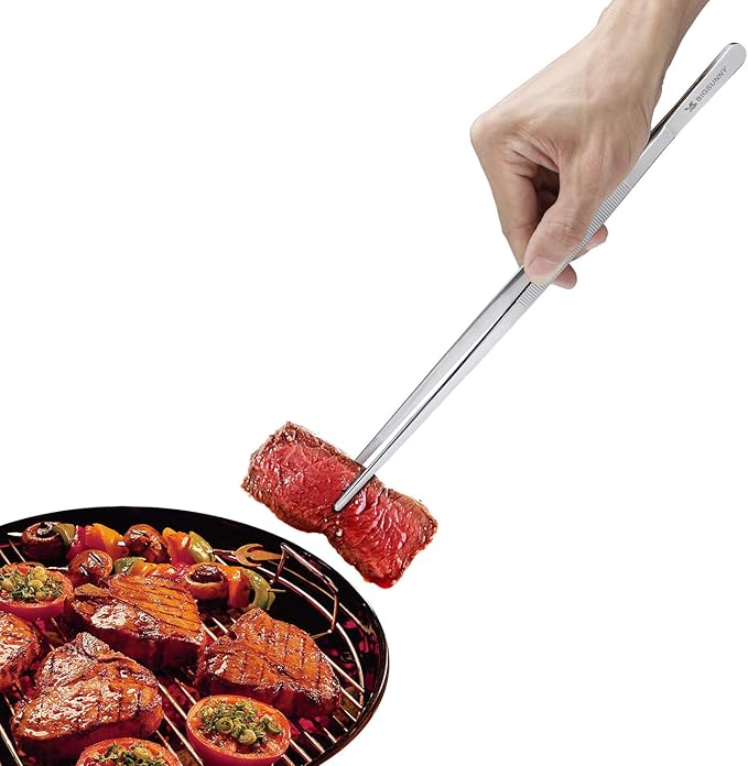 MSY BIGSUNNY Set of 2 Kitchen Tweezers Fine Tweezer Tongs 12 Inch Stainless Steel Food Tweezer, Precision Serrated Tips Food Tongs,Extra-Long Straight Tweezers