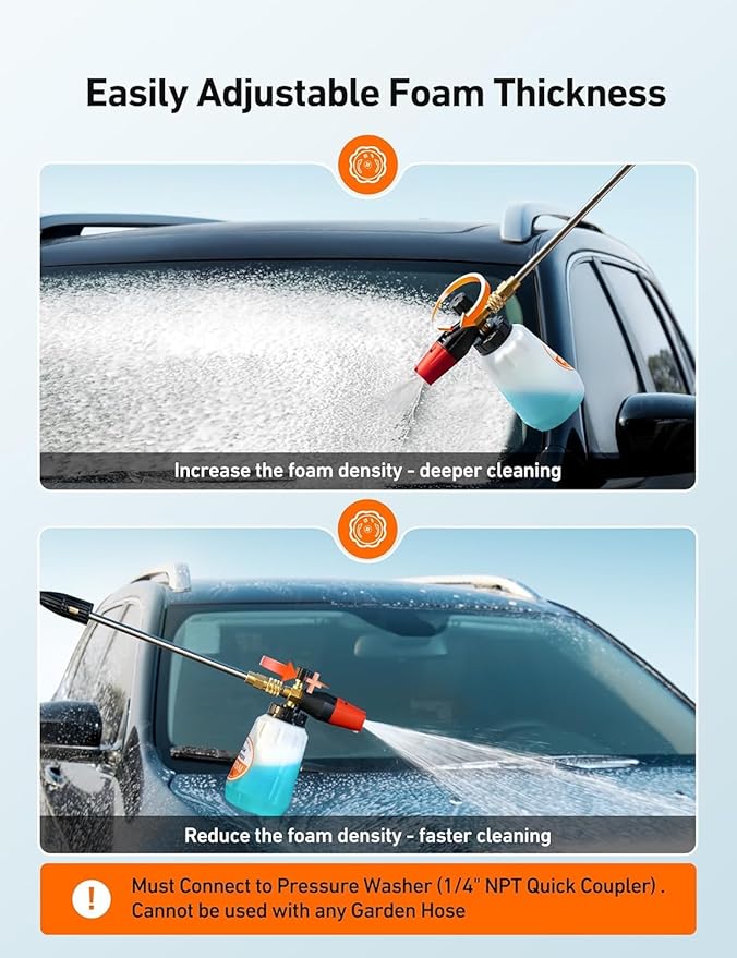 AstroAI Foam Cannon, Heavy Duty Car Foam Blaster Wide Neck Adjustable Snow Foam Lance and Thick Foam for Pressure Washer with 1/4" Quick Connector,1L Bottle & 5 Nozzles