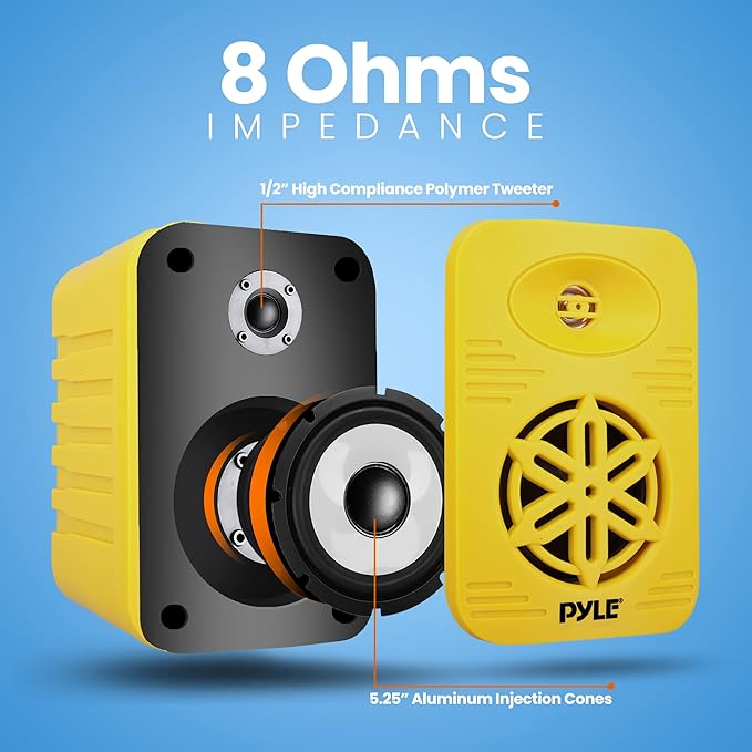 PyleUsa Indoor Outdoor Speakers Pair-500 Watt Dual Waterproof 5.25” 2-Way Full Range Speaker System w/ 1/2”High Compliance Polymer Tweeter in-Home,Boat, Marine,Deck,Patio,Poolside (Yellow) - PDWR55YL