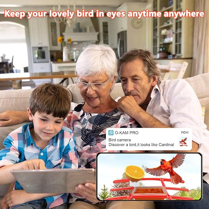 2.5K Smart Bird Feeder with Camera, 5GHz &2.4GHz Birds Watching Camera with AI Identify Bird Species, Outdoor Birds Feeder House with Solar Panel for BirdLovers (Red)