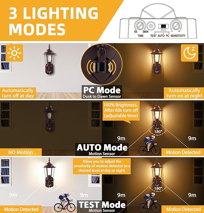 Lamomo Motion Sensor Outdoor Lights, Upgrade Dusk to Dawn Bronze Outdoor Light Fixture Wall Mounted, 100% Anti-Rust Aluminum Waterproof Porch Lights for Patio Front Door Garage